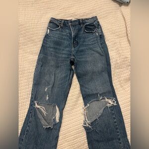Abercrombie & Fitch Distressed Dark Blue Relaxed Jeans